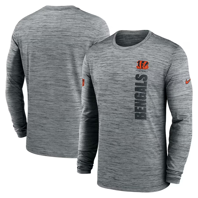 Men's Cincinnati Bengals Gray 2024 Sideline Team Velocity Performance Long Sleeve T-Shirt